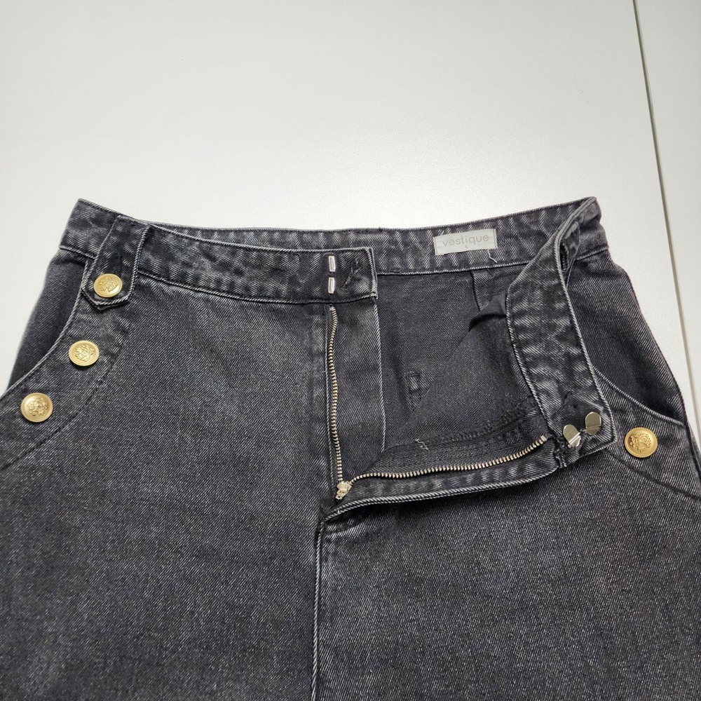 Vestique Womens Wide Leg Sailor Jeans Large Washed Black Gold Buttons High Rise - Picture 7 of 15